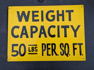 VINTAGE INDUSTRIAL WEIGHT CAPACITY SIGN 50 LBS PER SQ FT