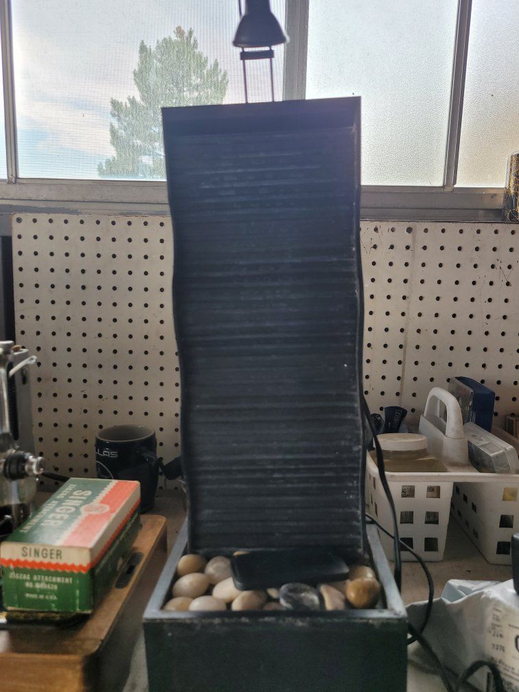 Black Tabletop Water Fountain with River Rocks and Light Feature