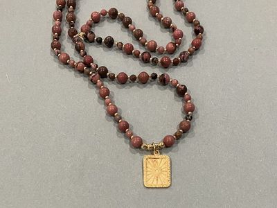 Rhodonite Gemstone & Golden Pendant Necklace