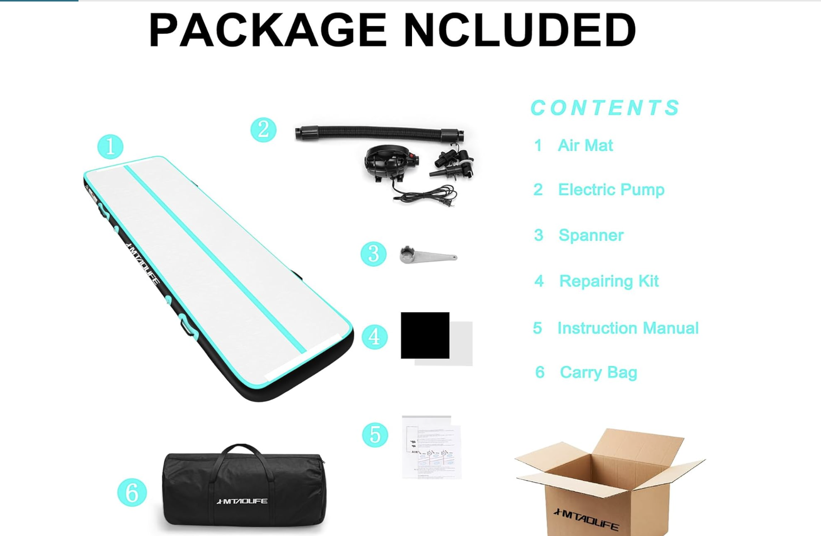 New in Box, Inflatable Air Gymnastics Mat Tumble Track, 6.6 x 3.3ft x 4"