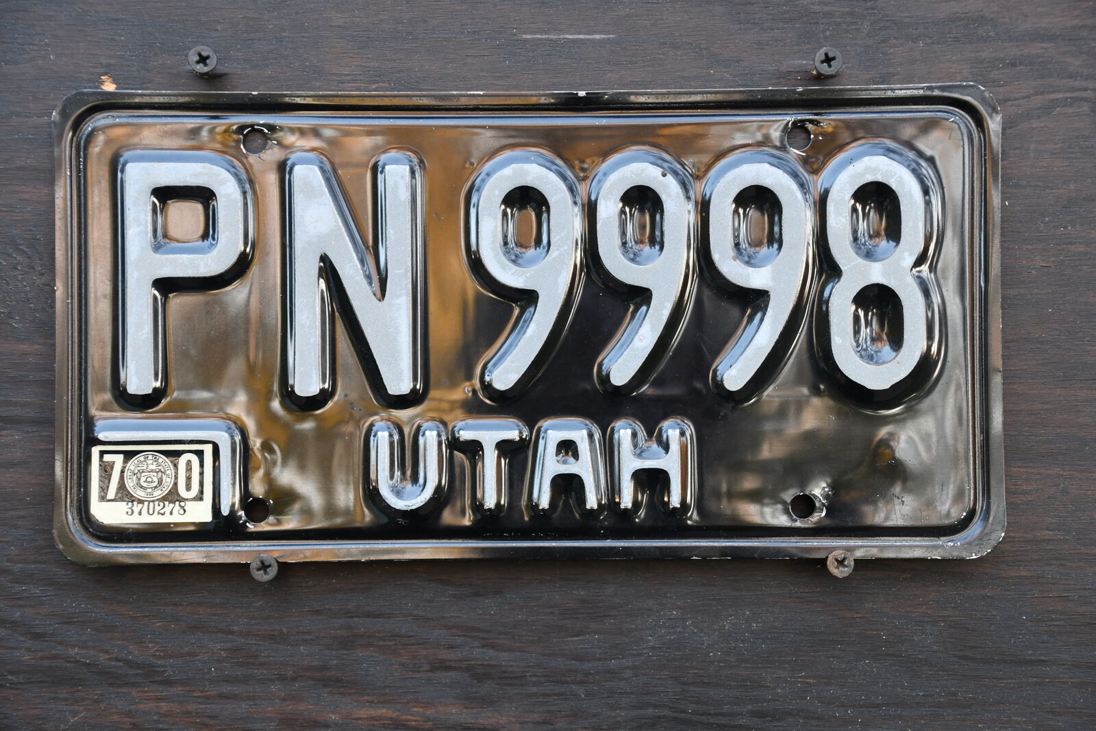 Utah 1970 Original  License Plate.  # PN 9998