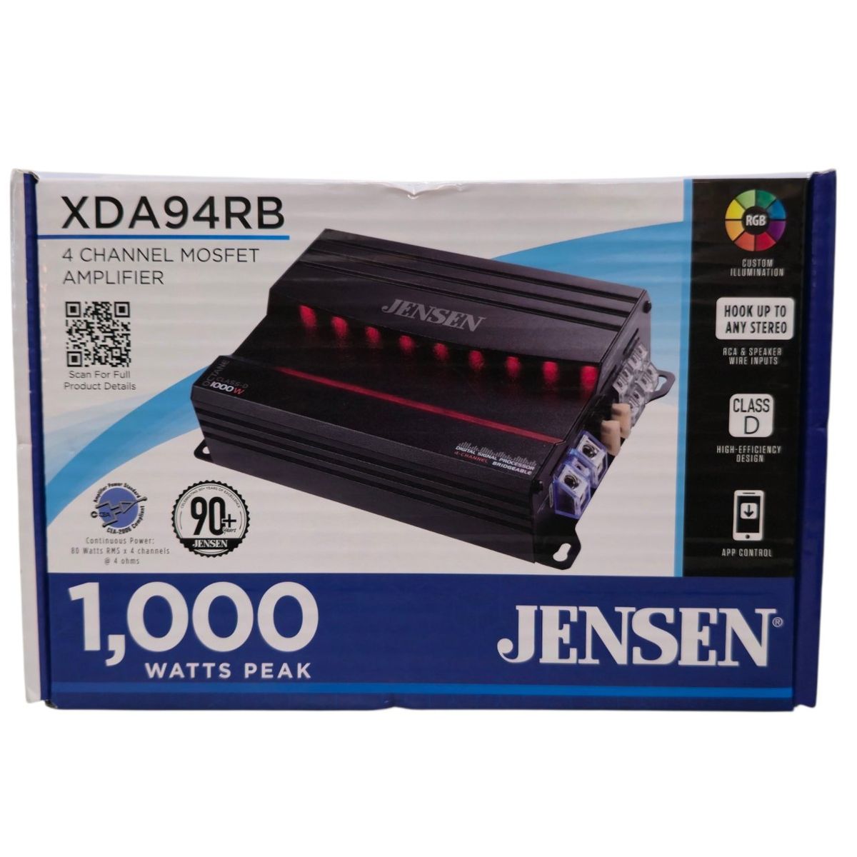 Jensen XDA94RB 1000W Peak 4-Channel Class D MOSFET Amplifier - New Sealed