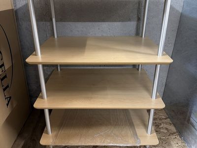 4-Tier Natural Wood Finish Audio/Media Shelf Unit with Metal Legs