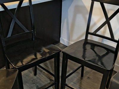Set of 3 Black Wooden Bar Stools, X-Back Kitchen Counter Height Chairs