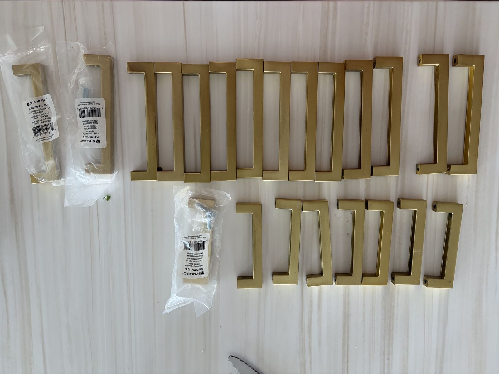 Cabinet square door pull, gold, brass