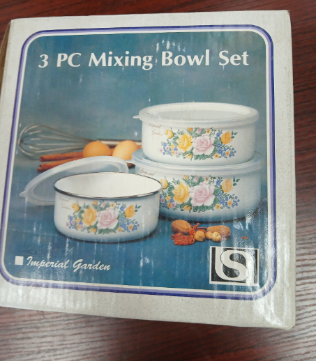 Imperial Garden 3 PC Mixing Bowl Set with Lids - Floral Design-Extras