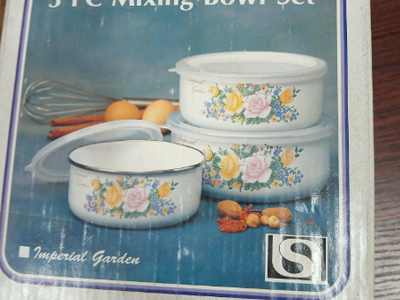 Imperial Garden 3 PC Mixing Bowl Set with Lids - Floral Design-Extras