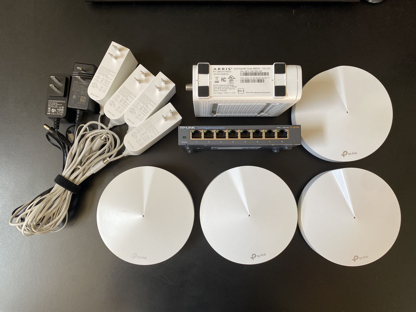 TP-Link Deco M9 Plus Mesh WiFi System + Arris SB8200 Modem + TP-Link 8-Port Switch - Complete Home Network Bundle