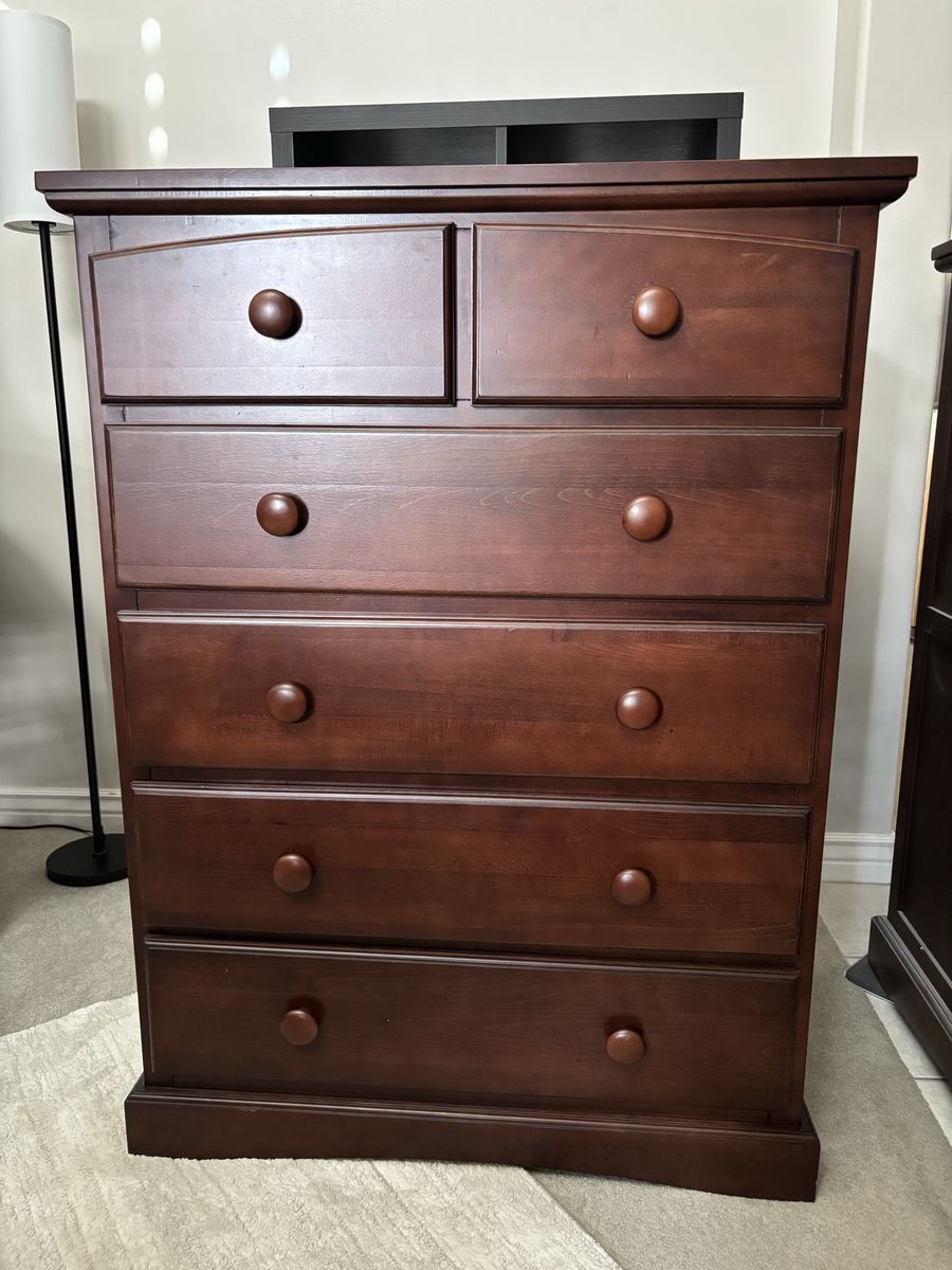 Solid Wood Dark Cherry 6-Drawer Tall Dresser Chest