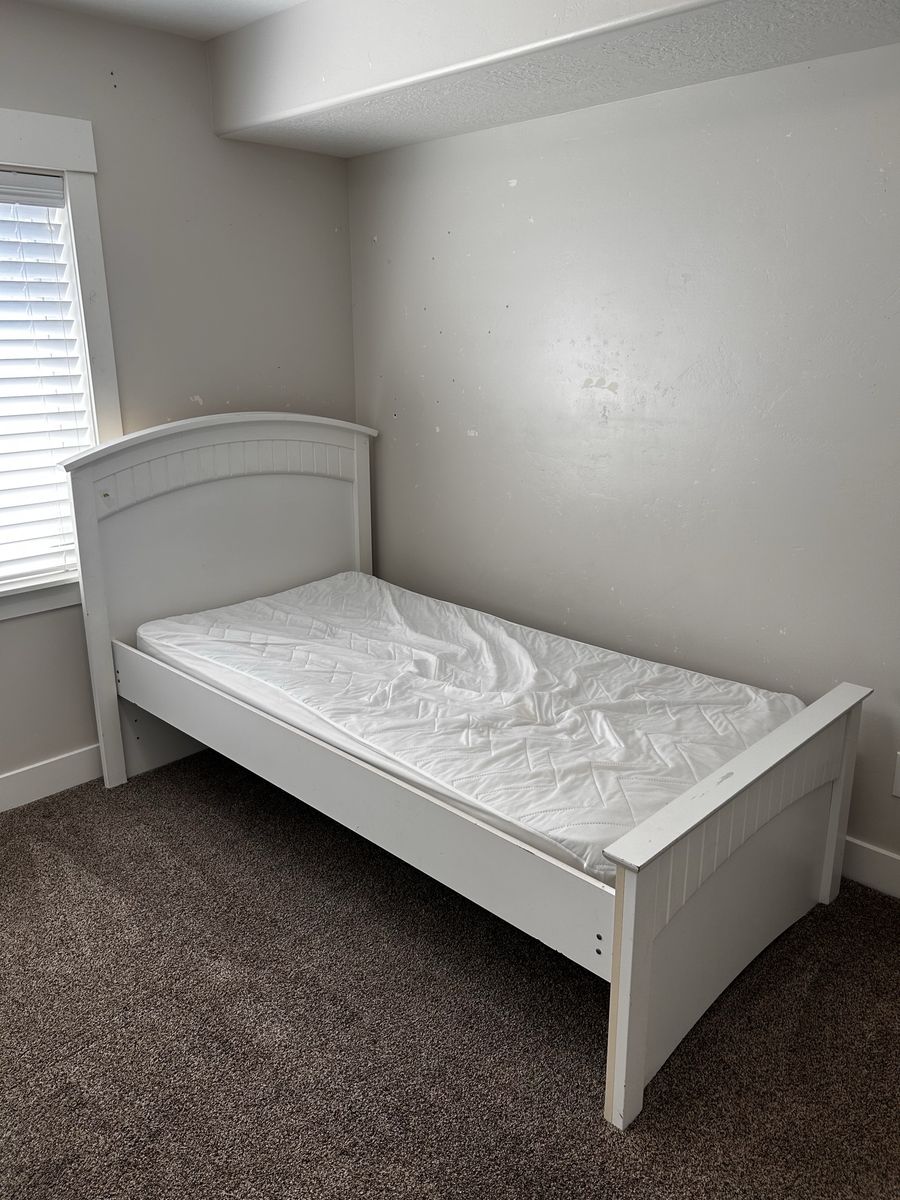 White Twin Bed Frame with Slats