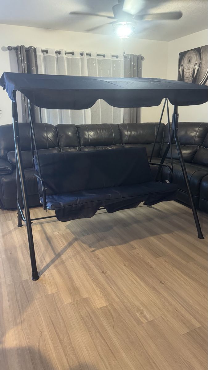 3-Seat Patio Swing Chair,Outdoor Porch Swing with Adjustable Canopy