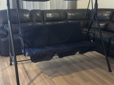 3-Seat Patio Swing Chair,Outdoor Porch Swing with Adjustable Canopy