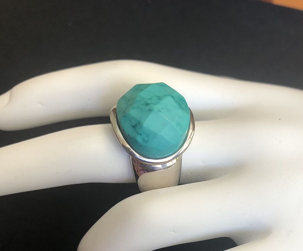 Sterling Silver With Aquamarine Turquoise Ring