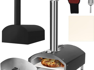 OUTDOOR PIZZA OVEN, PORTABLE WOOD PELLET FIRED PIZZA OVENS, STAINLESS STEEL-PIZZA STONE, COVER NEW IN BOX!!!