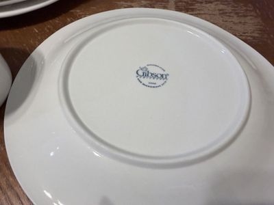 Gibson White China Embossed Fruit Motif Dinnerware Set Dishes Bowls Mugs