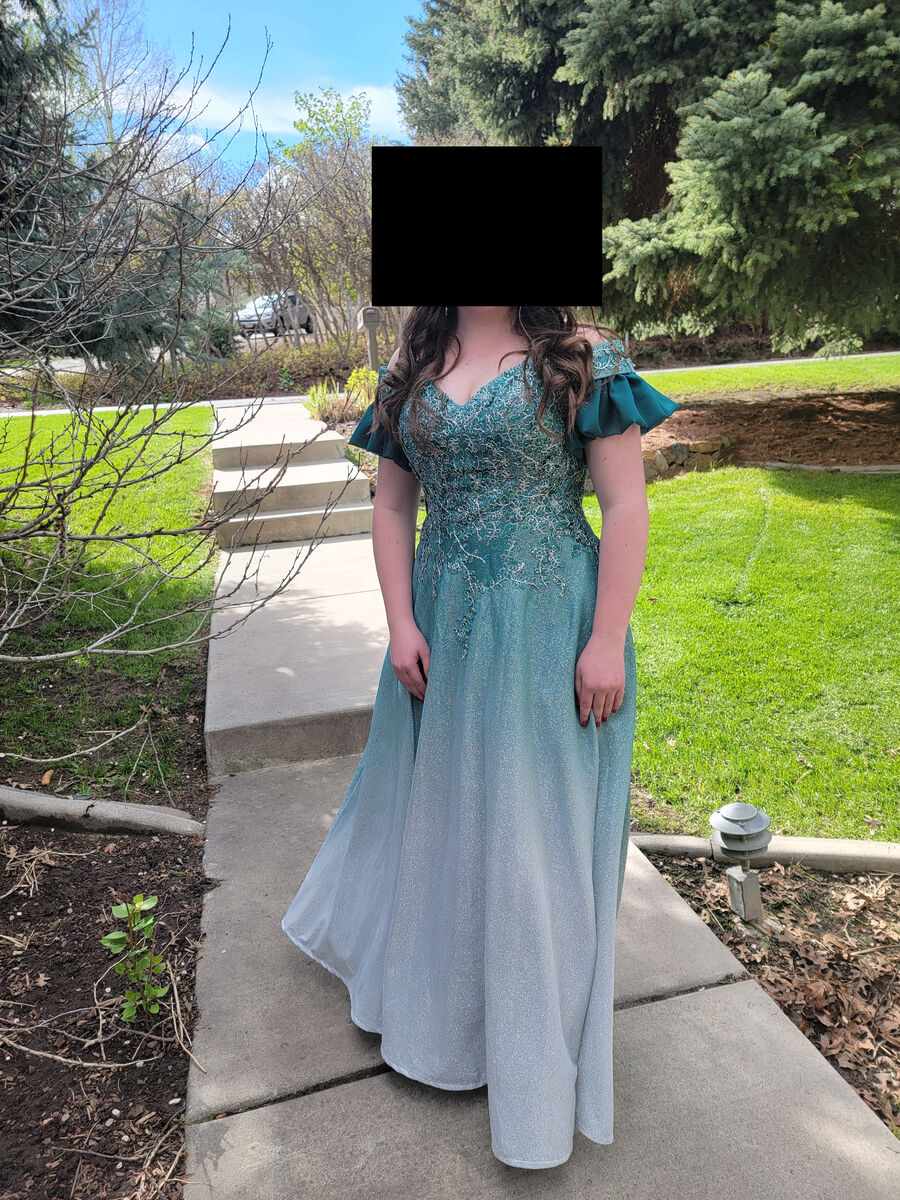 Teal Ombre Beaded Bodice Prom Dress WITH POCKETS!
