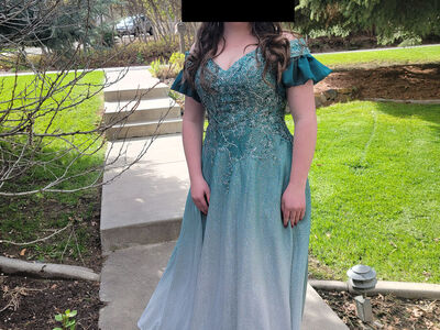 Teal Ombre Beaded Bodice Prom Dress WITH POCKETS!