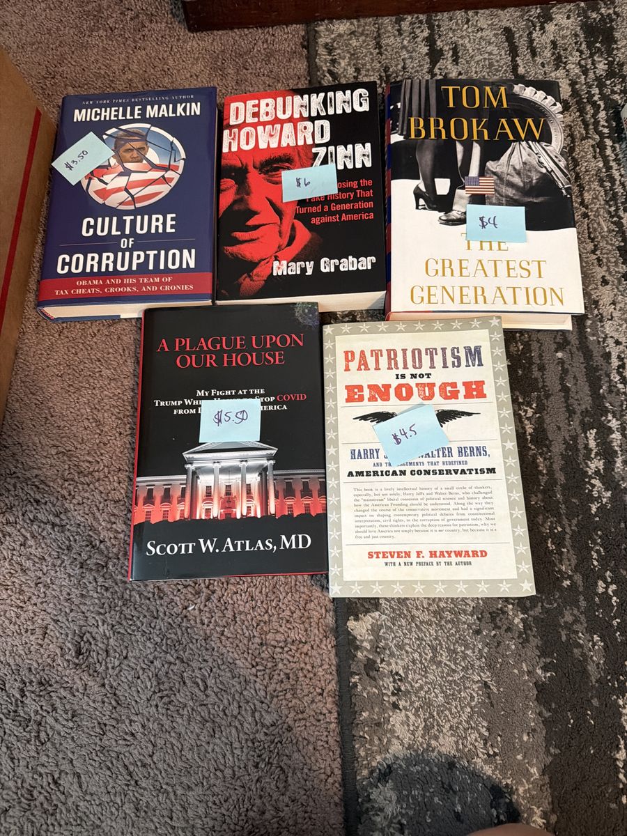 Lot of 5 Non-Fiction Books: Culture of Corruption, Debunking Howard Zinn, The Greatest Generation, A Plague Upon Our Hou