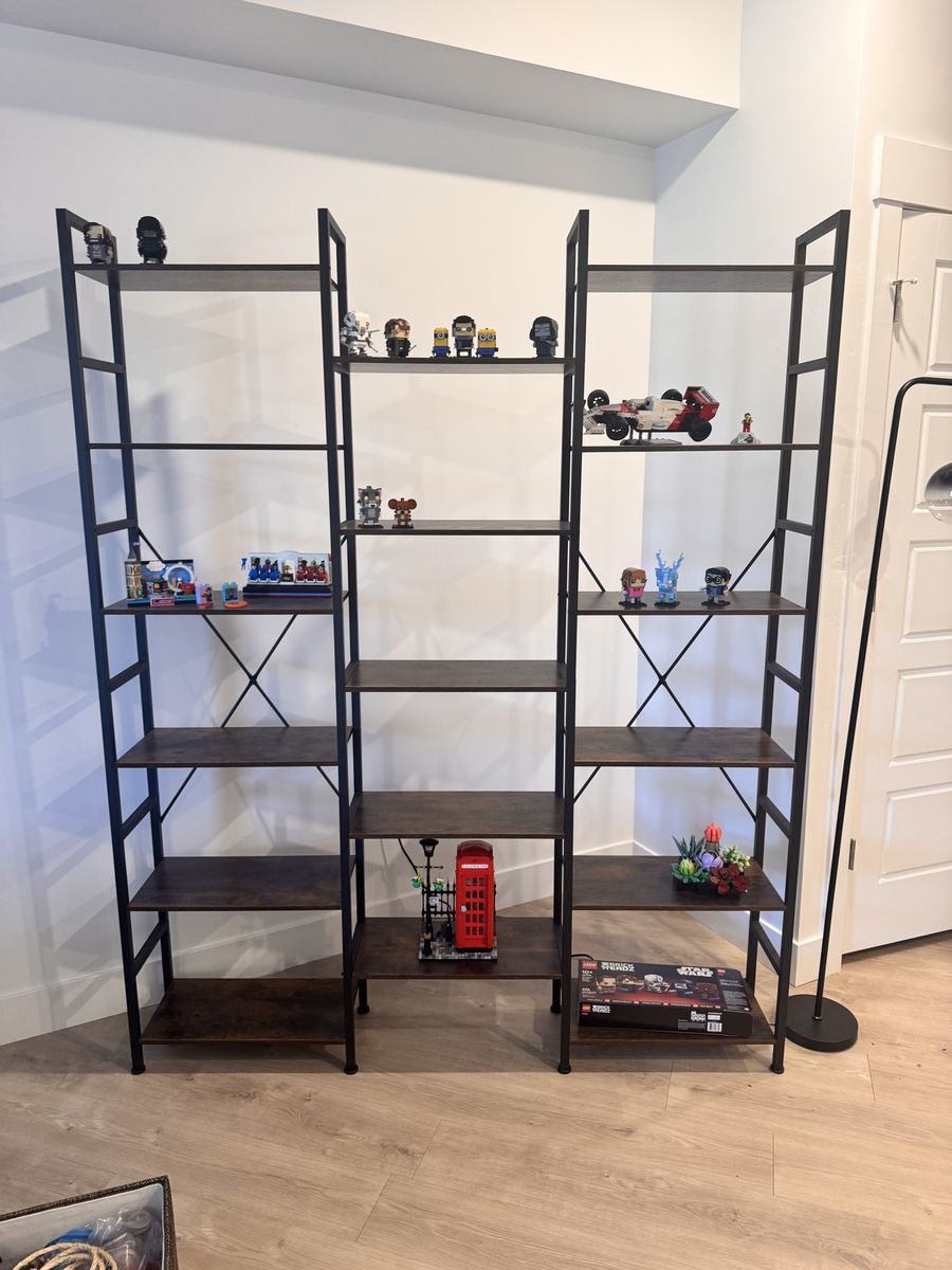 Industrial Wood & Metal 5-Tier Bookshelf/Display Shelf Unit - Dark Brown/Black