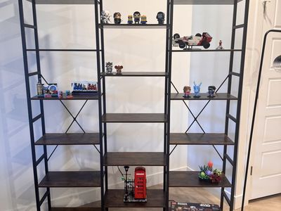 Industrial Wood & Metal 5-Tier Bookshelf/Display Shelf Unit - Dark Brown/Black