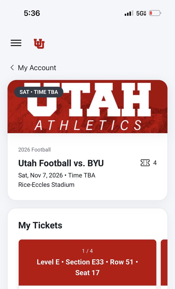 4 Utah vs BYU Football Tickets 