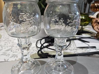 Set of 2 Glass Goblets with Mason Jar Tops and Fruit Lids