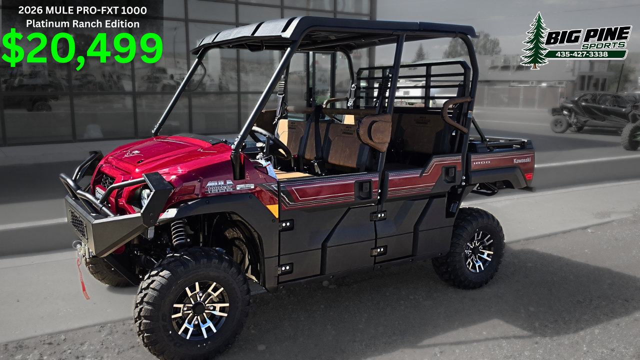 Brand-new 2026 Kawasaki MULE PRO-FXT™ 1000 Platinum Ranch Edition available at Big Pine Sports in Fairview, Utah.