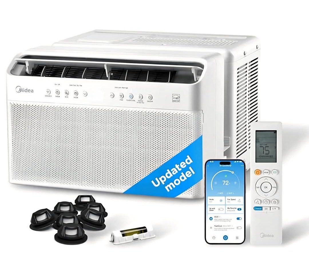 Midea 12,000 BTU U Shaped Smart Inverter Window Air Conditioner - Cools 550 Sq Ft, Ultra Quiet with Open Window Flexibility - Al