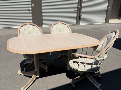 Oval Dining Table & 3 Swivel Caster Chairs - Beige/Wood Tone
