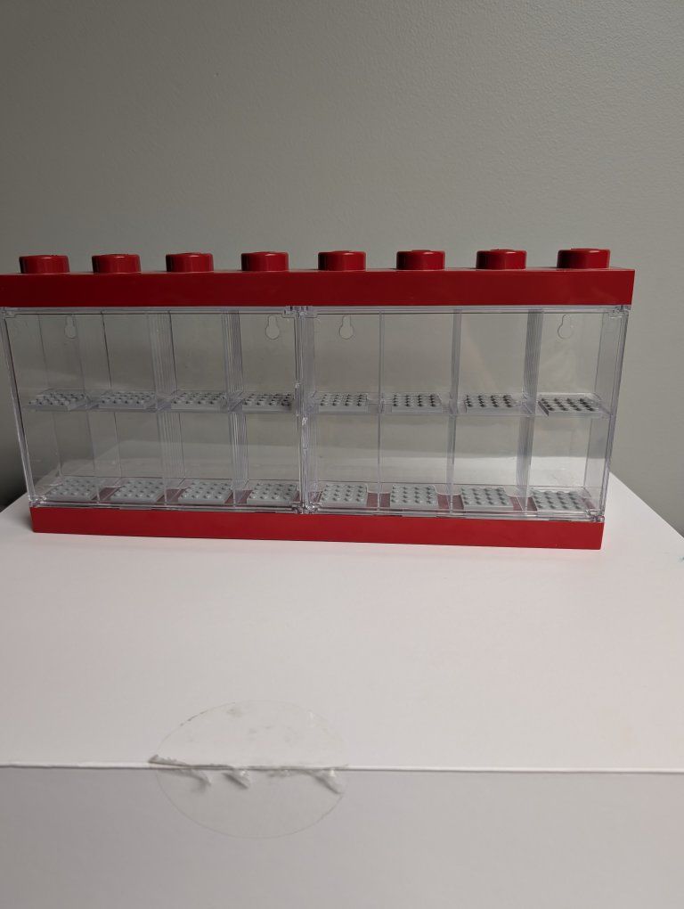 LEGO Minifigure Display Cases Lot - Red & Blue Wall Mountable Cabinets