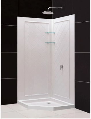 DreamLine SlimLine 36" x 36" Neo-Angle Shower Base and QWALL-4 Shower Backwall Kit White