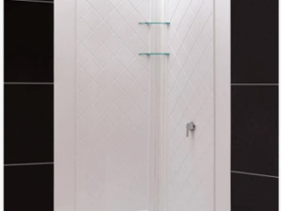 DreamLine SlimLine 36" x 36" Neo-Angle Shower Base and QWALL-4 Shower Backwall Kit White