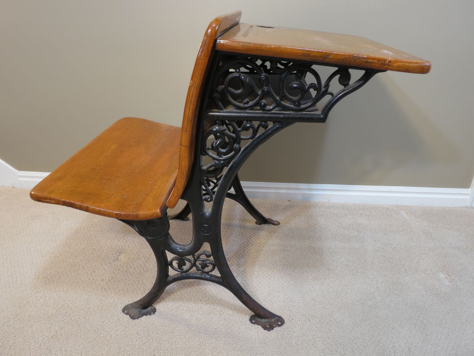 Antique Student Desk No. 3 w/Folding Bench & Ink Well