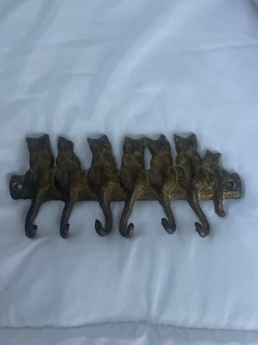 Vintage Cast Iron Cat Key Holder Wall Mounted Coat Rack with 5 Hooks - Rustic Decor