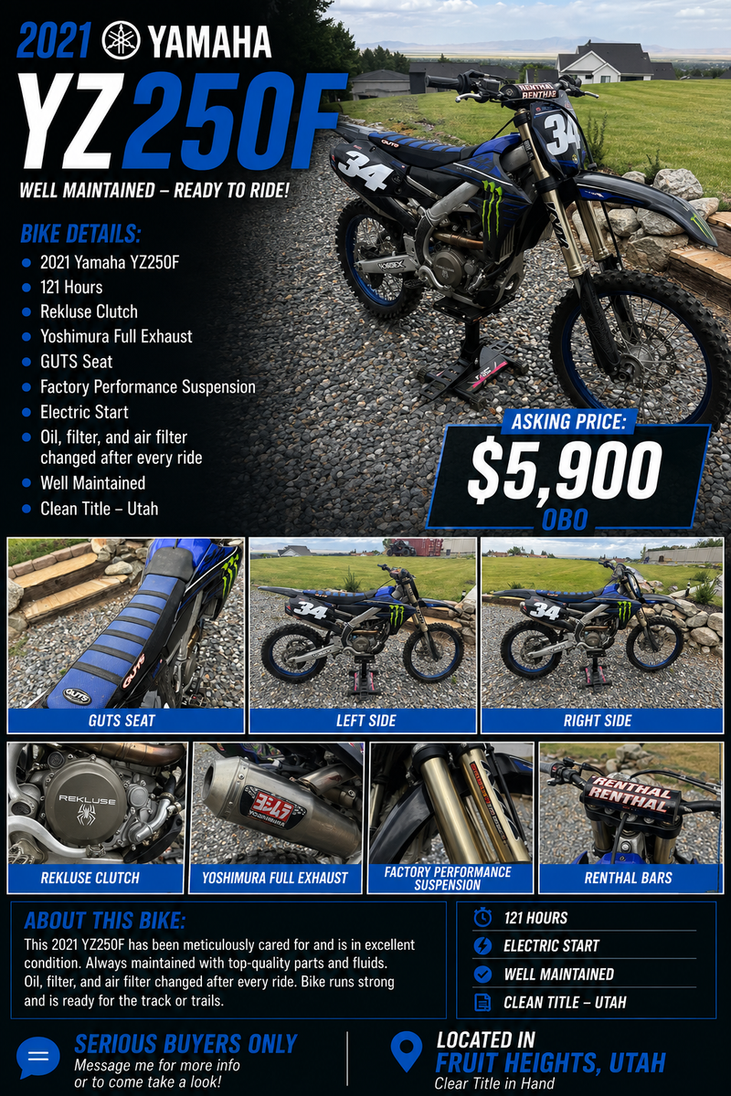 2021 Yamaha YZ250F  (low hours)