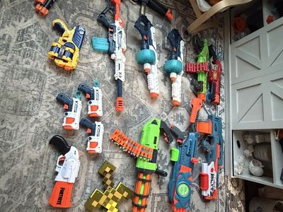 Large Lot of Nerf Guns, X-Shot Blasters, and Toy Weapons