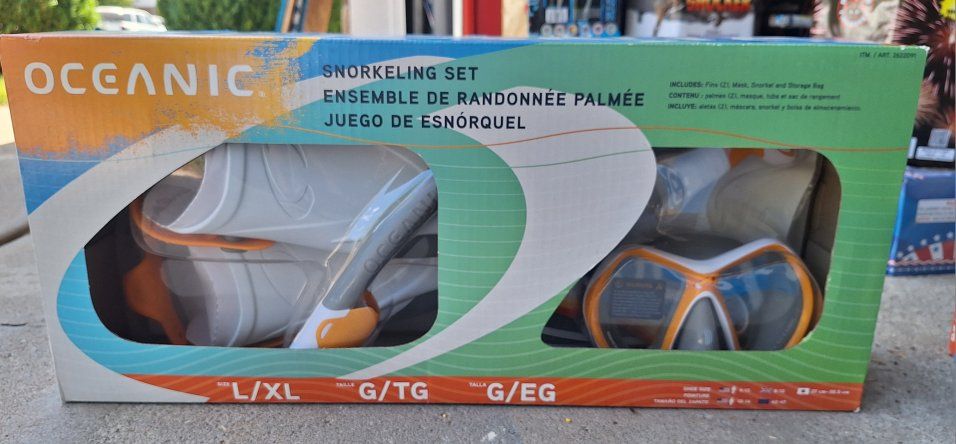 OCEANIC Snorkeling Set L/XL - Mask, Snorkel, Fins & Storage Bag - Anti-Fog
