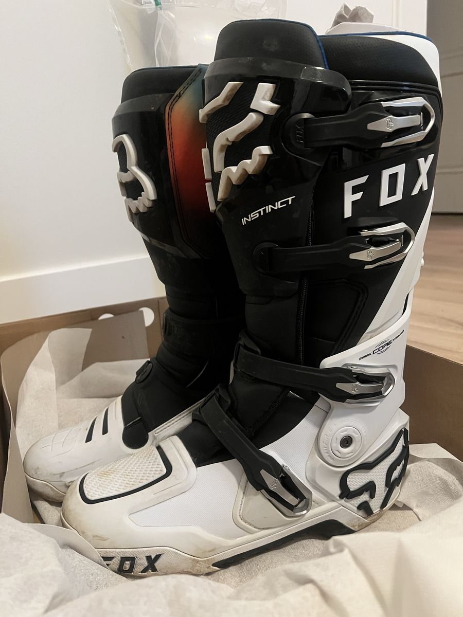FOX Instinct MX Boots White/Black Motocross Off-Road Dirt Bike Race Core Stabilizer