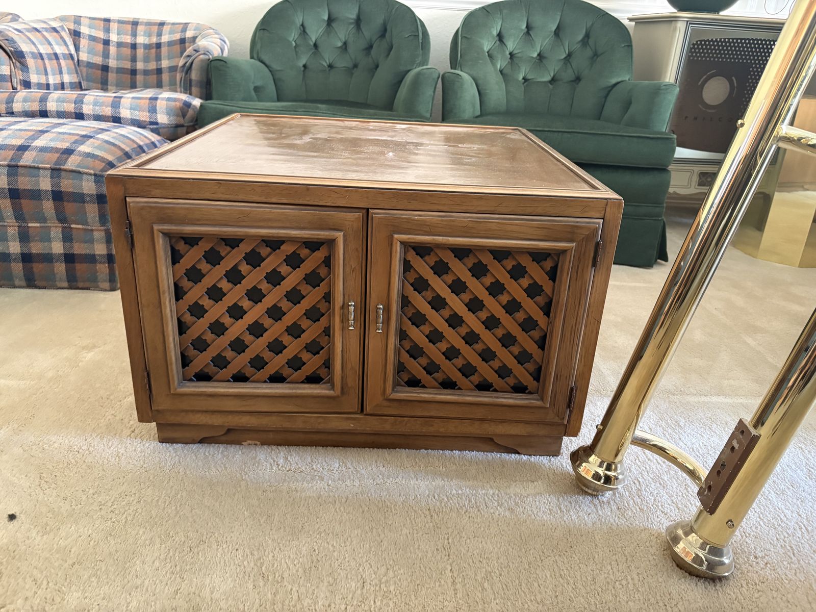 Vintage Drexel Esperanto Walnut Coffee Table / Storage Cabinet – Mid Century Spanish Revival $400