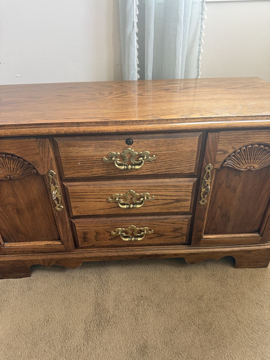 Vintage Oak Cedar Chest - Decorative Drawer and Cabinet Storage Unit