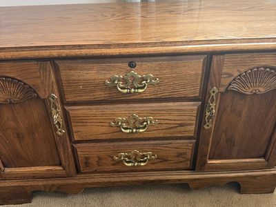 Vintage Oak Cedar Chest - Decorative Drawer and Cabinet Storage Unit
