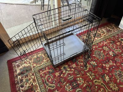 Black Wire Dog Crate Kennel w/ Double Door & Removable Tray - Excellent Condition
