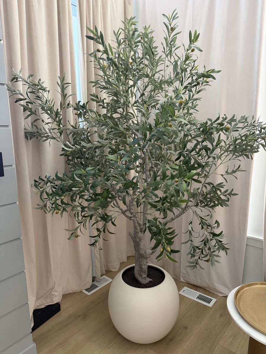 Large Artificial Olive Tree in Off-White Round Planter