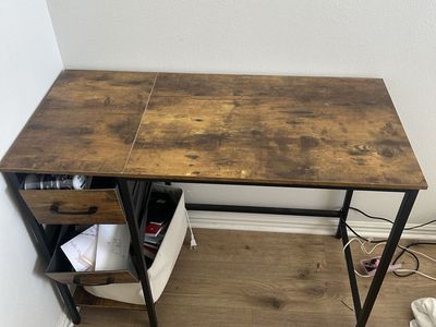 Rustic Industrial Desk with Drawers and Storage Shelves