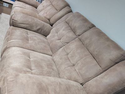Tan Microfiber Reclining Living Room Sofa and Loveseat Set