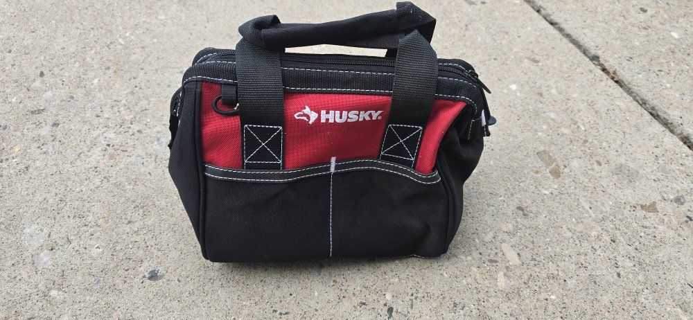 Husky 10 inch Tool Bag - Red & Black, Durable Canvas Construction, Multiple Pockets