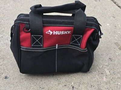 Husky 10 inch Tool Bag - Red & Black, Durable Canvas Construction, Multiple Pockets
