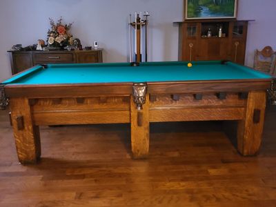 Antique Brunswick-Balke-Collender Mission B Pool Table - 9ft Quarter-Sawn Oak - Circa 1908-1912