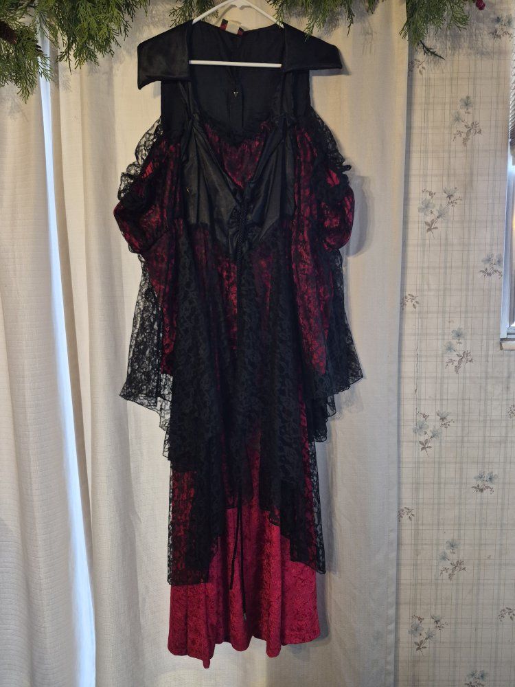 Vampire Vixen Red & Black Lace Halloween Costume Dress Adult Women's 2x