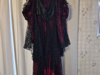 Vampire Vixen Red & Black Lace Halloween Costume Dress Adult Women's 2x